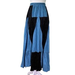 Circle T By Marilyn Lenox Western Denim Patchwork Midi Skirt Tiered (Size S)